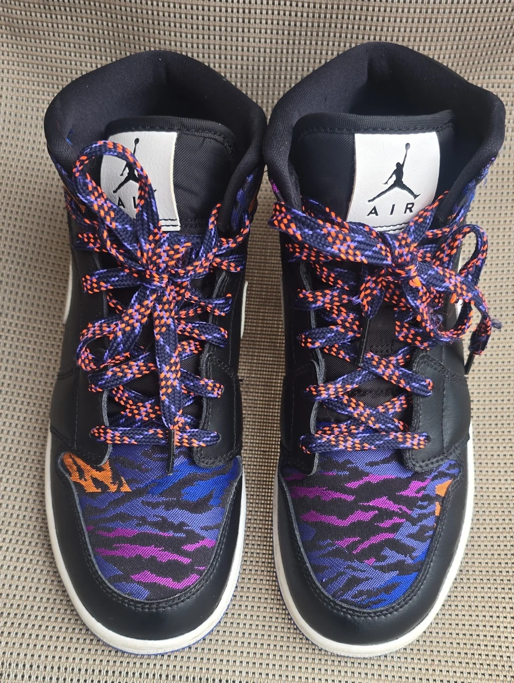 Nike Air Jordan High-Top Sneakers in Black with Purple & Blue Pattern